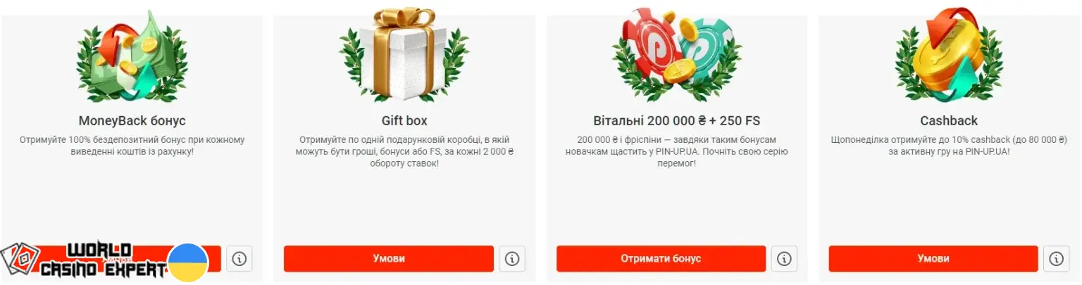 Бонусні пропозиції від казино Pin-Up в Україні